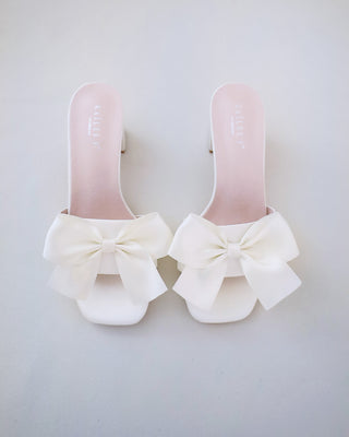 ivory wedding block heel sandals with bow