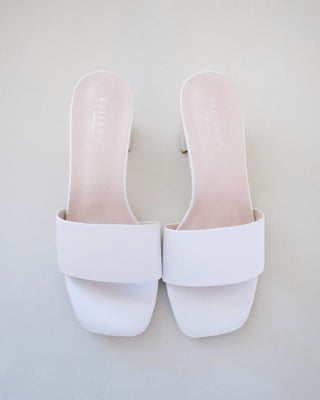 white wedding block heel sandals
