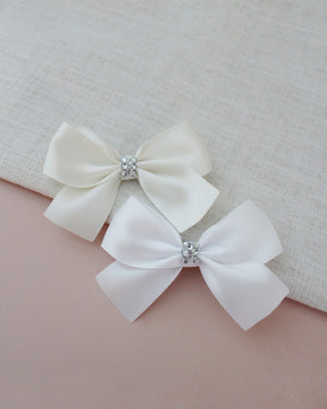 Satin Hair Bows with Rhinestones Center