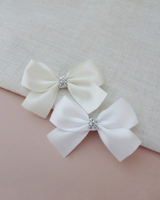 Satin Hair Bows with Rhinestones Center