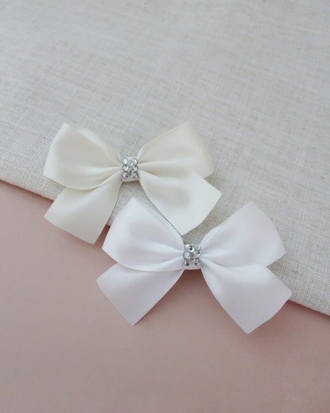 Brooch of White Satin Ribbon Bow With Rhinestone Center. Gift for Her.  Women Handmade Brooch. -  Canada