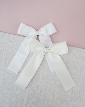 Long Tail Satin Hair Clip with Pearls
