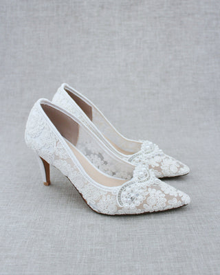 Lace Wedding Heels with Pearl Detail