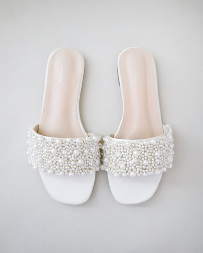 ivory pearls wedding flats sandals