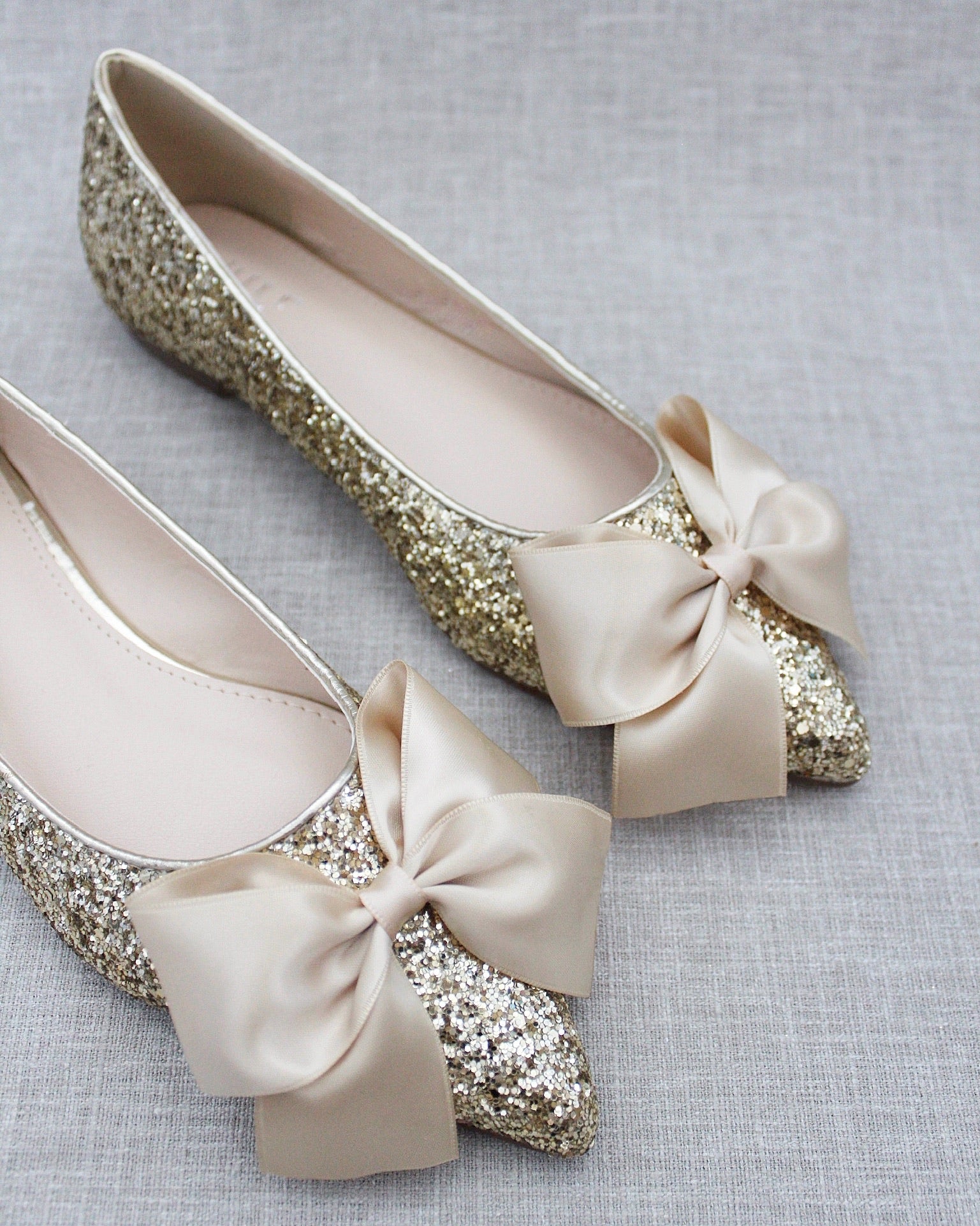 Gold ballet flats with ribbon hotsell