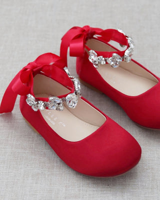Red Flats with Rhinestone Straps