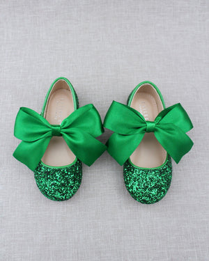 Rock Glitter Mary Jane Ballet Flats with Satin Bow
