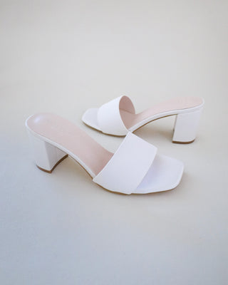 white bridal block heel sandals