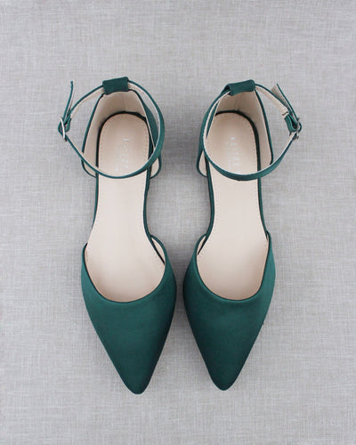 Hunter Green Satin Flats