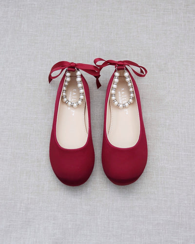 Red Burgundy Shoes with Pearl Straps