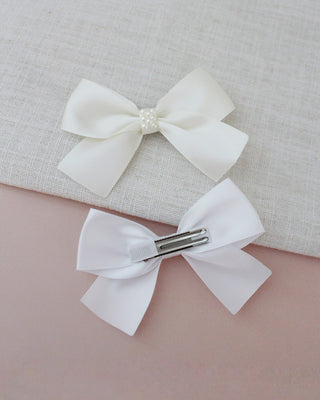 Satin Hair Bows with Pearls