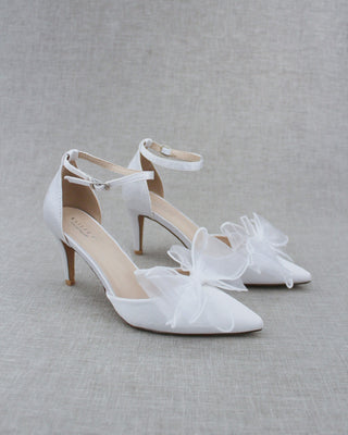 Satin Heels with Layered Organza Bow for Brides