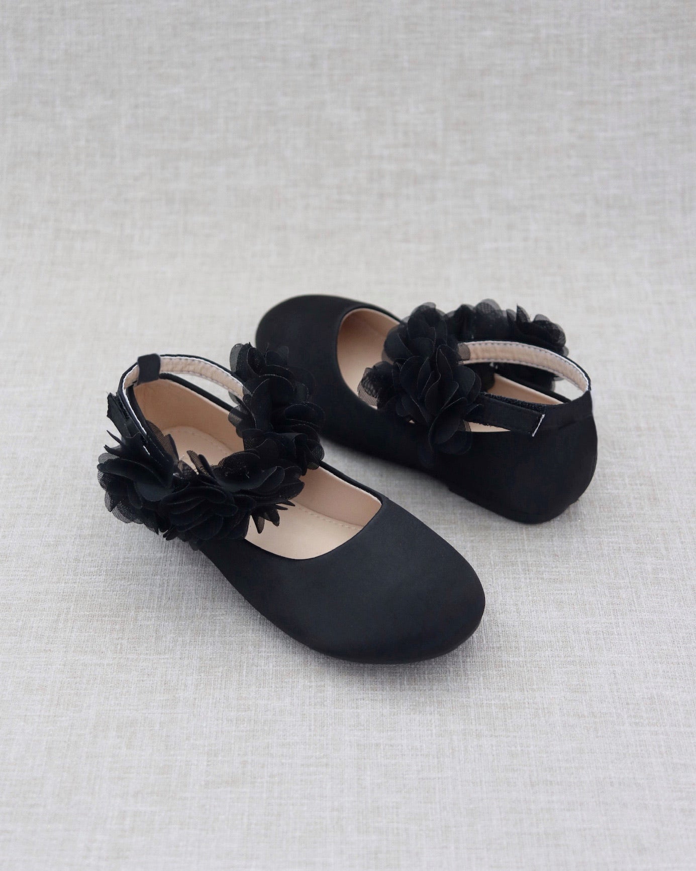 Black Satin Flats with Chiffon Flowers Ankle Strap - Flower girls Shoes, Party Shoes, Black Shoes 9 Toddler Black Satin Flats with Chiffon Flowers Ankle Strap - Flower girls Shoes, Party Shoes, Black Shoes 9 Toddler