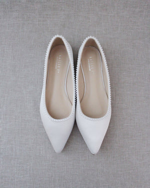 White Bridal Flats with Mini Pearls
