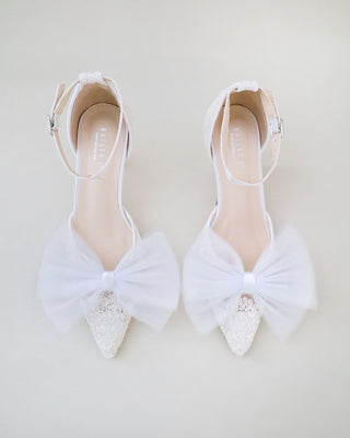 Lace Wedding Heels with Front Tulle BowWomen Shoes