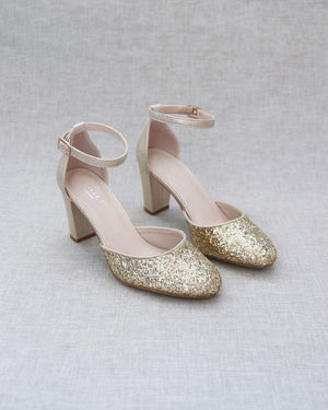Rock Glitter Block Heel with Ankle Strap