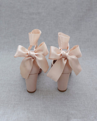 Rock Glitter Block Heel with Blush Wrapped Satin Tie