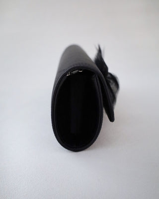 black satin wedding clutch with tulle bow