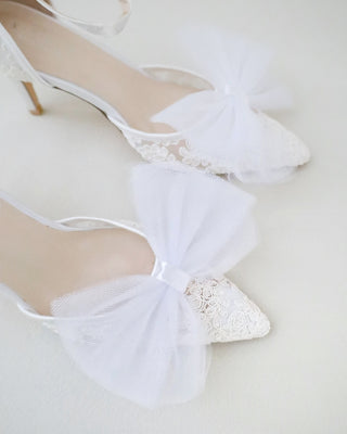 Lace Wedding Heels with Front Tulle BowWomen Shoes