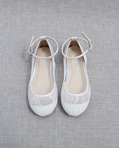 White Lace Girls Ballet Flats