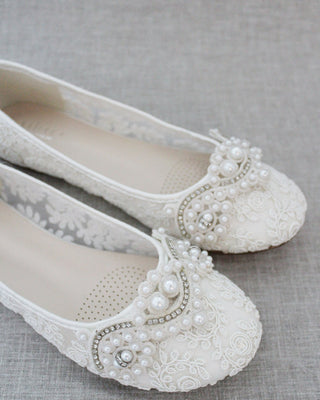 Ivory Lace Pearl Flats 