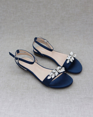 navy satin women sandals