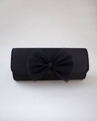 black satin wedding clutch with tulle bow