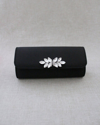 black satin bridal clutch with rhinestones
