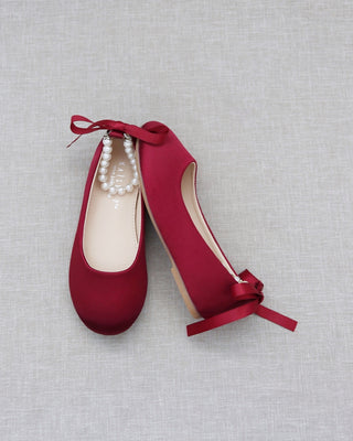 Red Burgundy Shoes with Pearl Straps