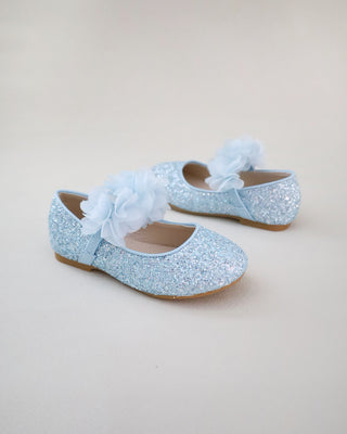 Rock Glitter Mary Jane Flats with Chiffon Flowers