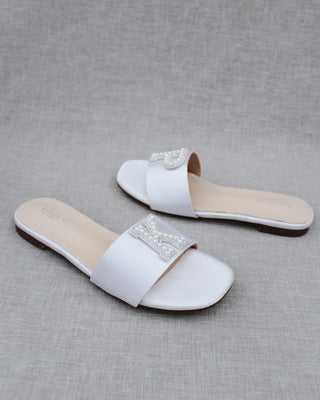Personalized Satin Slip On Flat Wedding Sandals