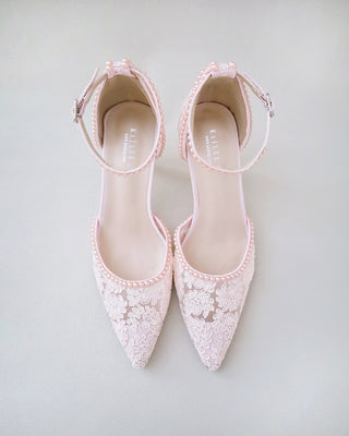 dusty pink crochet bridal shoes with pearls