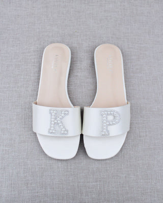 Personalized Satin Slip On Flat Wedding Sandals