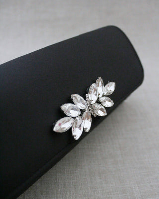 black satin bridal clutch with rhinestones