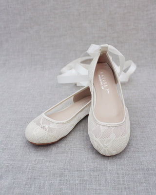 Ivory Lace Kids Flats with Ballerina Laces