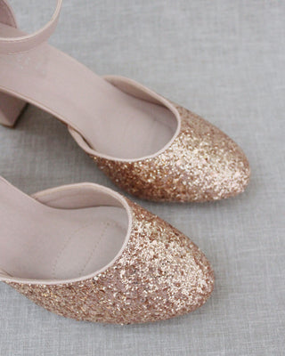 Rock Glitter Block Heel with Blush Satin Back Bow