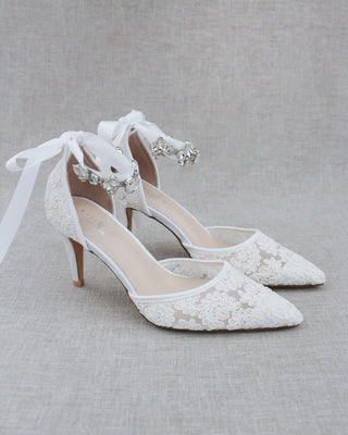 Wedding Lace Heels With Crystal StrapWomen Shoes