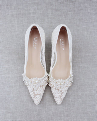 Lace Wedding Heels with Pearl Detail