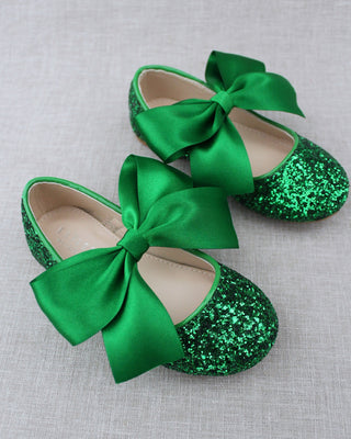 Rock Glitter Mary Jane Ballet Flats with Satin Bow