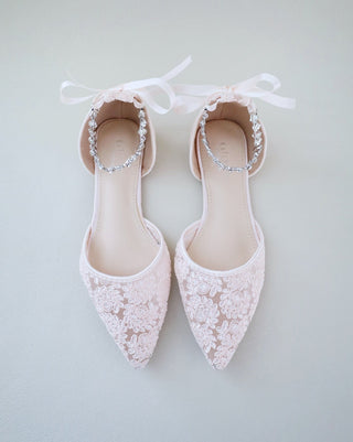 dusty pink crochet lace bridal flats