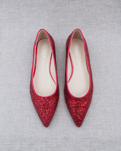 red glitter pointy toe bridesmaids flats