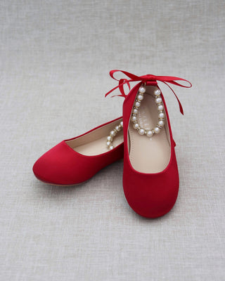 Satin Flats with Pearl Ankle Tie - Baby Shoes Holiday Gift Set (1 PAIR)Kids Shoes