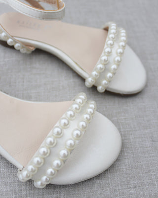 Satin Flat Sandal with Pearls and Ankle Strap