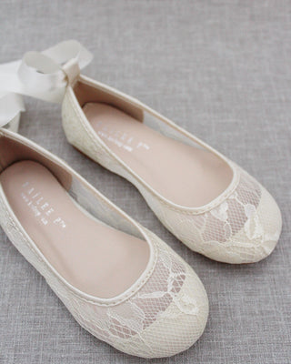 Ivory Lace Kids Flats with Ballerina Laces