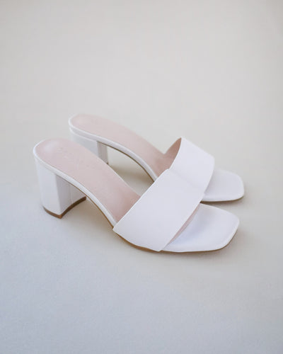 white wedding block heel sandals