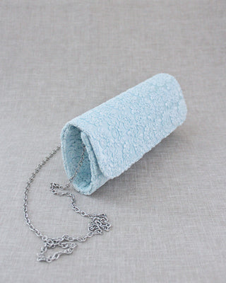 light blue crochet lace wedding clutch
