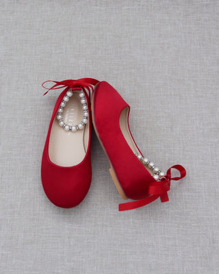 Satin Flats with Pearl Ankle Tie - Baby Shoes Holiday Gift Set (1 PAIR)Kids Shoes