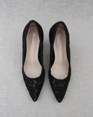 black bridal lace heels