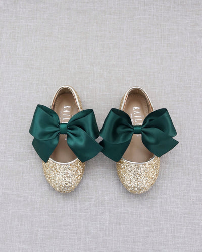 Gold glitter shoes with bow