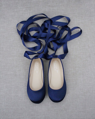 Satin Ballet Flats with Ankle Tie or Ballerina Lace Up